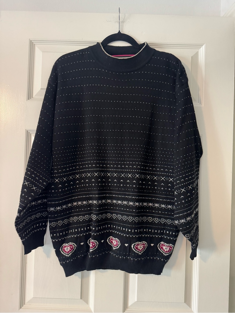 Vintage Ossi Skiwear Nordic Pattern Black Heart Motif Wool Blend Medium
